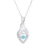 4.5 MM Round Blue Topaz Mother Child Heart Infinity Pendant with Diamond Accents Sterling Silver