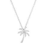 Ladies Gorgeous and Delicate Palm Tree Pendant with Round White Accents, 925 Sterling Silver