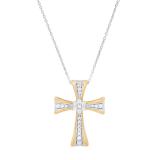0.25 Carat (ctw) Round White Diamond Ladies Cross Pendant 1/4 CT, White & Yellow Gold Plated Silver