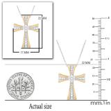 0.25 Carat (ctw) Round White Diamond Ladies Cross Pendant 1/4 CT, White & Yellow Gold Plated Silver