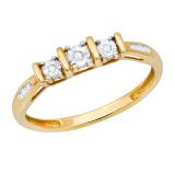 0.07 Carat (ctw) Round & Baguette Diamond Ladies 3 Stone Illusion Engagement Ring 10K Yellow Gold