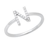 0.10 Carat (ctw) Round White Diamond Ladies Uppercase 'N' Alphabet Initial Ring 1/10 CT 10K White Gold