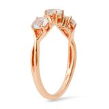4 mm Round Aquamarine Ladies Swirl Three Stone Engagement Ring with Diamond Accents 10K Rose Gold