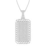 3.10 Carat (ctw) Round White Diamond Filled Bale Rectangular Chain Frame Unisex Pendant with 18 Inch Silver Chain in 925 Sterling Silver