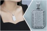 3.10 Carat (ctw) Round White Diamond Filled Bale Rectangular Chain Frame Unisex Pendant with 18 Inch Silver Chain in 925 Sterling Silver
