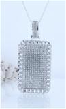 3.10 Carat (ctw) Round White Diamond Filled Bale Rectangular Chain Frame Unisex Pendant with 18 Inch Gold Chain in 10K White Gold