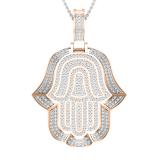 Round White Diamond Filled Bale Hamsa Hand Of Fatima Unisex Pendant with 18 Inch Silver Chain (0.95 ctw, Color I-J, Clarity I1-I2) in 18K Rose Gold