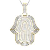 Round White Diamond Filled Bale Hamsa Hand Of Fatima Unisex Pendant with 18 Inch Silver Chain (0.95 ctw, Color I-J, Clarity I1-I2) in 18K Yellow Gold