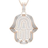 Round White Diamond Filled Bale Hamsa Hand Of Fatima Unisex Pendant with 18 Inch Gold Chain (0.95 ctw, Color I-J, Clarity I1-I2) in 18K Rose Gold
