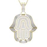 Round White Diamond Filled Bale Hamsa Hand Of Fatima Unisex Pendant with 18 Inch Gold Chain (0.95 ctw, Color I-J, Clarity I1-I2) in 18K Yellow Gold