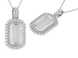 0.7 Carat (ctw) Round White Diamond Filled Bale Rounded Rectangular Chain Frame Unisex Pendant with 18 Inch Silver Chain in 925 Sterling Silver