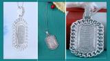 0.7 Carat (ctw) Round White Diamond Filled Bale Rounded Rectangular Chain Frame Unisex Pendant with 18 Inch Silver Chain in 925 Sterling Silver