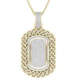 0.7 Carat (ctw) Round White Diamond Filled Bale Rounded Rectangular Chain Frame Unisex Pendant with 18 Inch Gold Chain in 18K Yellow Gold