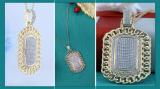 0.7 Carat (ctw) Round White Diamond Filled Bale Rounded Rectangular Chain Frame Unisex Pendant with 18 Inch Gold Chain in 18K Yellow Gold