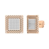 0.25 Carat (ctw) Round White Diamond Chain Framed Stud Earrings 1/4 CT | 14K Rose Gold