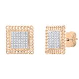 0.25 Carat (ctw) Round White Diamond Chain Framed Stud Earrings 1/4 CT | 14K Rose Gold
