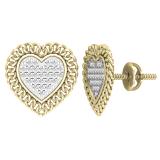 0.15 Carat (ctw) Round White Diamond Chain Framed Heart Stud Earrings in 10K Yellow Gold