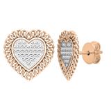 0.15 Carat (ctw) Round White Diamond Chain Framed Heart Stud Earrings | 18K Rose Gold