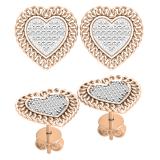 0.15 Carat (ctw) Round White Diamond Chain Framed Heart Stud Earrings | 18K Rose Gold