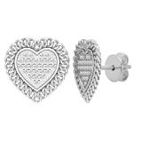 0.15 Carat (ctw) Round White Diamond Chain Framed Heart Stud Earrings | 18K White Gold
