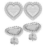 0.15 Carat (ctw) Round White Diamond Chain Framed Heart Stud Earrings | 18K White Gold