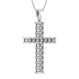 0.70 Carat (ctw) Round White Diamond Cross Pendant for Her with 18 Inch Silver Chain | 925 Sterling Silver