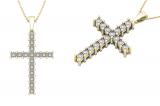 0.70 Carat (ctw) Round White Diamond Cross Pendant for Her with 18 Inch Gold Chain | 18K Yellow Gold