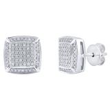 0.25 Carat (ctw) Round White Diamond Square Frame Stud Earrings for Women 1/4 CT | 10K White Gold