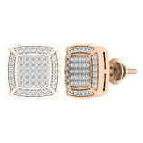 0.20 Carat (ctw) Round White Diamond Square Frame Stud Earrings for Women | 10K Rose Gold