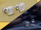 0.20 Carat (ctw) Round White Diamond Square Frame Stud Earrings for Women | 925 Sterling Silver