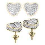 0.90 Carat (ctw) Round White Diamond Filled Love Heart Shaped Cluster Stud Earrings for Women | 18K Rose Gold