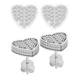 0.90 Carat (ctw) Round White Diamond Filled Love Heart Shaped Cluster Stud Earrings for Women | 18K Yellow Gold