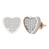 0.90 Carat (ctw) Round White Diamond Filled Love Heart Shaped Cluster Stud Earrings for Women | 925 Sterling Silver