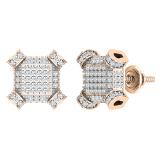 0.50 Carat (ctw) Round White Diamond Geometric Octagon Shape Square Cluster Stud Earrings for Women | 10K Rose Gold