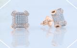 0.50 Carat (ctw) Round White Diamond Geometric Octagon Shape Square Cluster Stud Earrings for Women | 10K Rose Gold