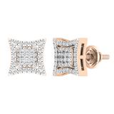 0.25 Carat (ctw) Round White Diamond Concave Curved Frame Square Cluster Stud Earrings for Women | 10K Rose Gold