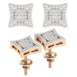 0.25 Carat (ctw) Round White Diamond Concave Curved Frame Square Cluster Stud Earrings for Women | 10K Rose Gold