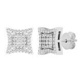 0.25 Carat (ctw) Round White Diamond Concave Curved Frame Square Cluster Stud Earrings for Women | 10K White Gold