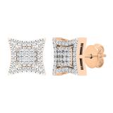 0.25 Carat (ctw) Round White Diamond Concave Curved Frame Square Cluster Stud Earrings for Women | 18K Rose Gold