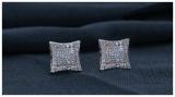 0.25 Carat (ctw) Round White Diamond Concave Curved Frame Square Cluster Stud Earrings for Women | 18K Rose Gold
