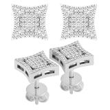 0.25 Carat (ctw) Round White Diamond Concave Curved Frame Square Cluster Stud Earrings for Women | 925 Sterling Silver
