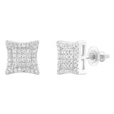 0.25 Carat (ctw) Round White Diamond Concave Curved Frame Square Cluster Stud Earrings for Women | 925 Sterling Silver