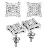 0.25 Carat (ctw) Round White Diamond Concave Curved Frame Square Cluster Stud Earrings for Women | 925 Sterling Silver