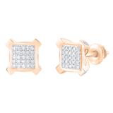 0.20 Carat (ctw) Round White Diamond Square Cluster Ice Cube Shape V Prong Stud Earrings for Women | 18K Rose Gold