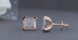 0.20 Carat (ctw) Round White Diamond Square Cluster Ice Cube Shape V Prong Stud Earrings for Women | 18K Rose Gold