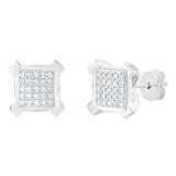 0.20 Carat (ctw) Round White Diamond Square Cluster Ice Cube Shape V Prong Stud Earrings for Women | 925 Sterling Silver