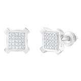 0.20 Carat (ctw) Round White Diamond Square Cluster Ice Cube Shape V Prong Stud Earrings for Women | 925 Sterling Silver