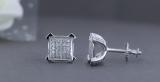 0.20 Carat (ctw) Round White Diamond Square Cluster Ice Cube Shape V Prong Stud Earrings for Women | 925 Sterling Silver