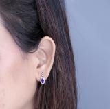 6X4 MM Oval Amethyst & Round Diamond Infinity Swirl Halo Drop Stud Earrings for Her Sterling Silver