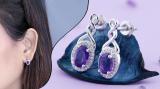6X4 MM Oval Amethyst & Round Diamond Infinity Swirl Halo Drop Stud Earrings for Her Sterling Silver